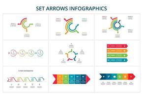 Set abstract arrows of graph, diagram with 3, 4, 5, 6 steps, options, parts or processes. Vector business template for presentation