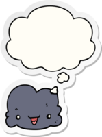 cartoon tiny happy cloud with thought bubble as a printed sticker png