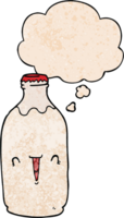cute cartoon milk bottle with thought bubble in grunge texture style png