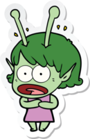 sticker of a cartoon shocked alien girl png