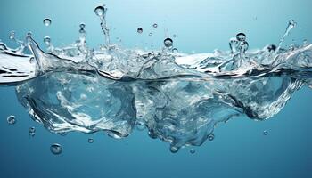 ai generado azul ola, agua burbuja, naturaleza movimiento, submarino frescura, transparente líquido generado por ai foto