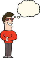 cartoon grinning man wearing sunglasses with thought bubble png