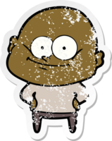 distressed sticker of a cartoon bald man staring png