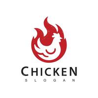 Fire chicken logo, hen flame hot symbol vector icon illustration, fast food restaurant icon