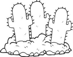 hand drawn black and white cartoon cactus png