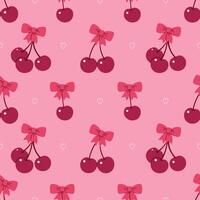 Seamless pattern with cherries and bows. Vector graphics.