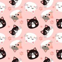 Seamless pattern with cute cat faces on a pink background. Vector graphics.