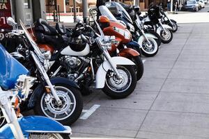 Sacramento, CA, 2016 - Motorcycles Parked On Street Old Town photo