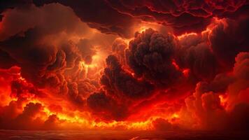 AI generated 3D illustration of a big stormy cloud with a lot of smoke, A fire hurricane ravages the cloudscape in the sky. A visual representation of climate change induced apocalypse, AI Generated video