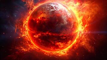 AI generated planet in fire. Elements of this image are furnished by NASA. A burning planet in the galaxy, AI Generated video