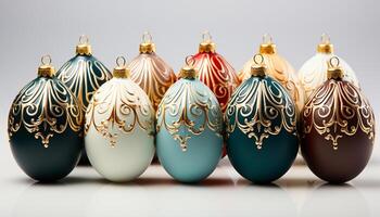 AI generated Christmas ornament decoration in gold, celebrating winter season generated by AI photo