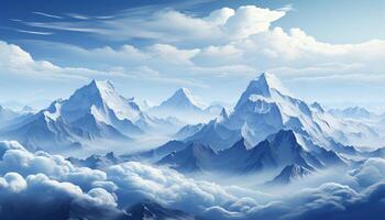 AI generated Majestic mountain range, blue sky, tranquil landscape, snowy peak generated by AI photo