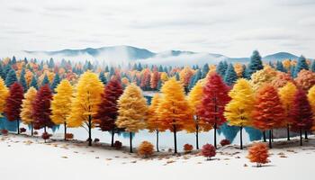 AI generated Autumn beauty vibrant colors, falling leaves, tranquil forest scene generated by AI photo