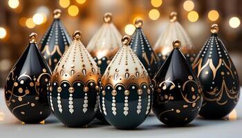 AI generated Shiny gold decoration illuminates elegant Christmas celebration in winter generated by AI photo