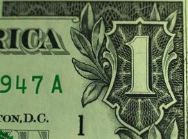 Carmichael, CA, 2006 - Close-up Detail Of Corner Of United States One Dollar Bill photo