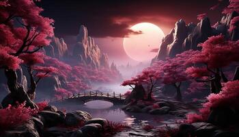 AI generated Spooky tree in dark forest, moonlight reveals mysterious beauty generated by AI photo