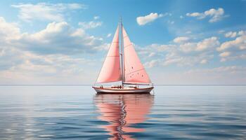 AI generated Sailing yacht glides on tranquil waves, embracing nature beauty generated by AI photo