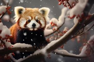 AI generated Red panda winter skin. Generate Ai photo
