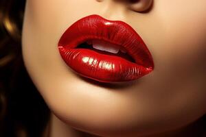 AI generated Red sexy lips golden. Generate AI photo