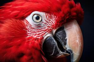 AI generated Red parrot head closeup. Generate Ai photo