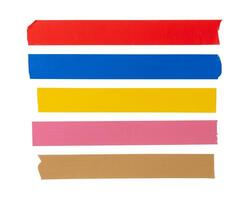parte superior ver conjunto de multicolor adhesivo vinilo cinta o paño cinta en raya forma aislado en blanco antecedentes con recorte camino foto