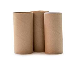 Front view of brown tissue paper cores in stack isolated on white background with clipping path photo