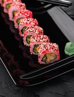 sushi with shrimp and red tobiko caviar photo