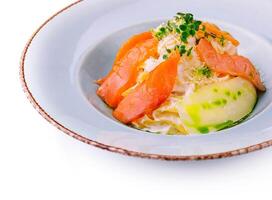 plate of pasta and smoked salmon photo