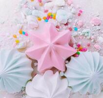 Traditional Easter cakes with meringue close up photo