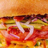 juicy homemade hamburger with beef burger closeup photo