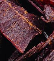 Isolated Beef Jerky close up or macro photo