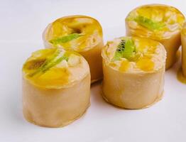 sweet pancake rolls with kiwi photo