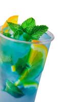Blue Italian Soda Cold Beverage and Lemon Fruit and mint photo