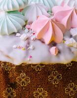 Traditional Easter cakes with meringue close up photo
