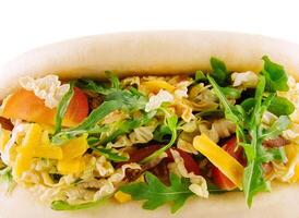 Healthy and tasty hot-dog with big grilled sausage photo