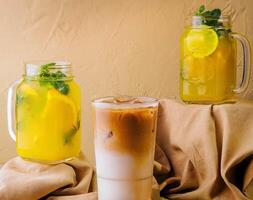 Variety of tropical cocktails and iced coffee photo
