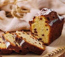 Panettone tradicional Navidad dulce un pan con Pasas foto