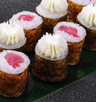 sushi maki rolls with tuna inside with Philadelphia cheese photo