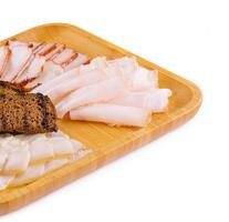 different types of lard with garlic, croutons and horseradish photo