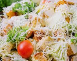 Fresh Caesar Salad close up or macro photo