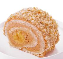sponge cake roll with banana inside photo
