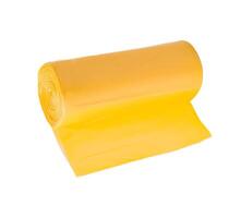 Yellow roll of garbage bags isolated on white photo