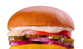 Fresco hamburguesa. aislado en blanco antecedentes foto