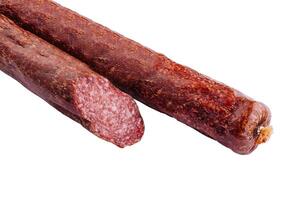 Italian salami sausage isolated on white background photo