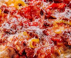 Homemade bacon pizza close up photo