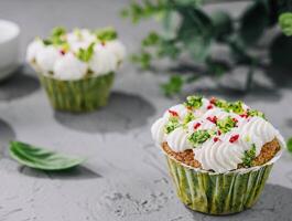 Snack muffins with spinach and whipped cream photo
