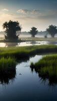 AI generated Mystical Marshlands  Mist-shrouded Swamps Teeming with Life photo