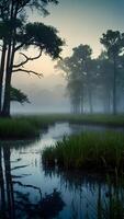 AI generated Mystical Marshlands  Mist-shrouded Swamps Teeming with Life photo
