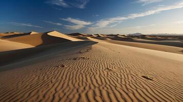 AI generated Desert Dreams  Endless Sands Shifting Underneath Vast Blue Sky photo