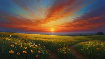 AI generated Sunrise Symphony  Vibrant Colors Painting the Horizon photo